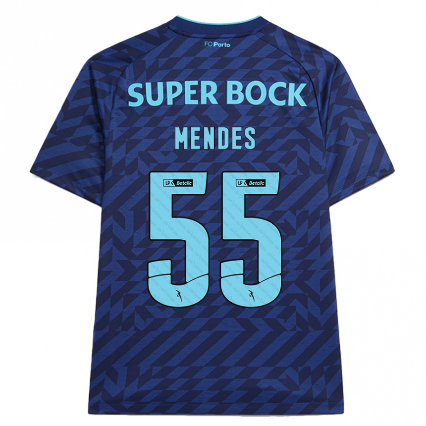 Kids Football João Mendes #55 Navy Blue Third Jersey 2024/25 T-Shirt Uk