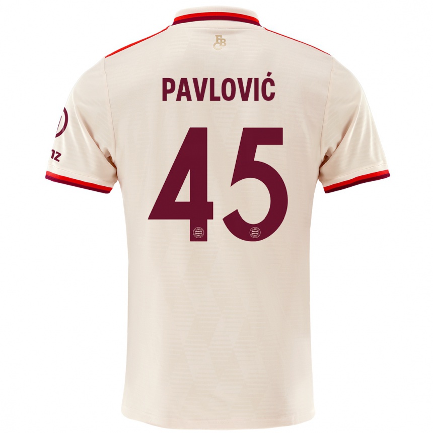 Kids Football Aleksandar Pavlovic #45 Linen Third Jersey 2024/25 T-Shirt Uk