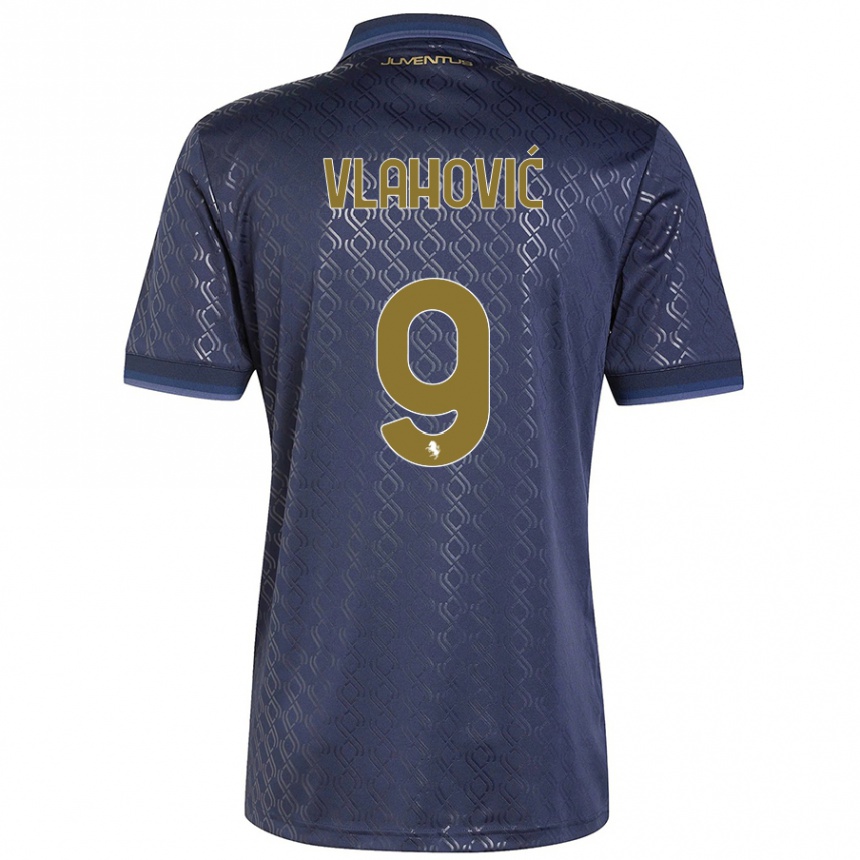 Kids Football Dusan Vlahovic #9 Navy Blue Third Jersey 2024/25 T-Shirt Uk