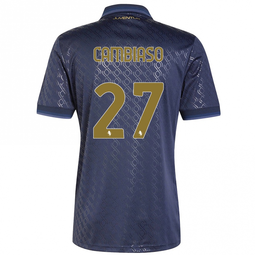 Kids Football Andrea Cambiaso #27 Navy Blue Third Jersey 2024/25 T-Shirt Uk