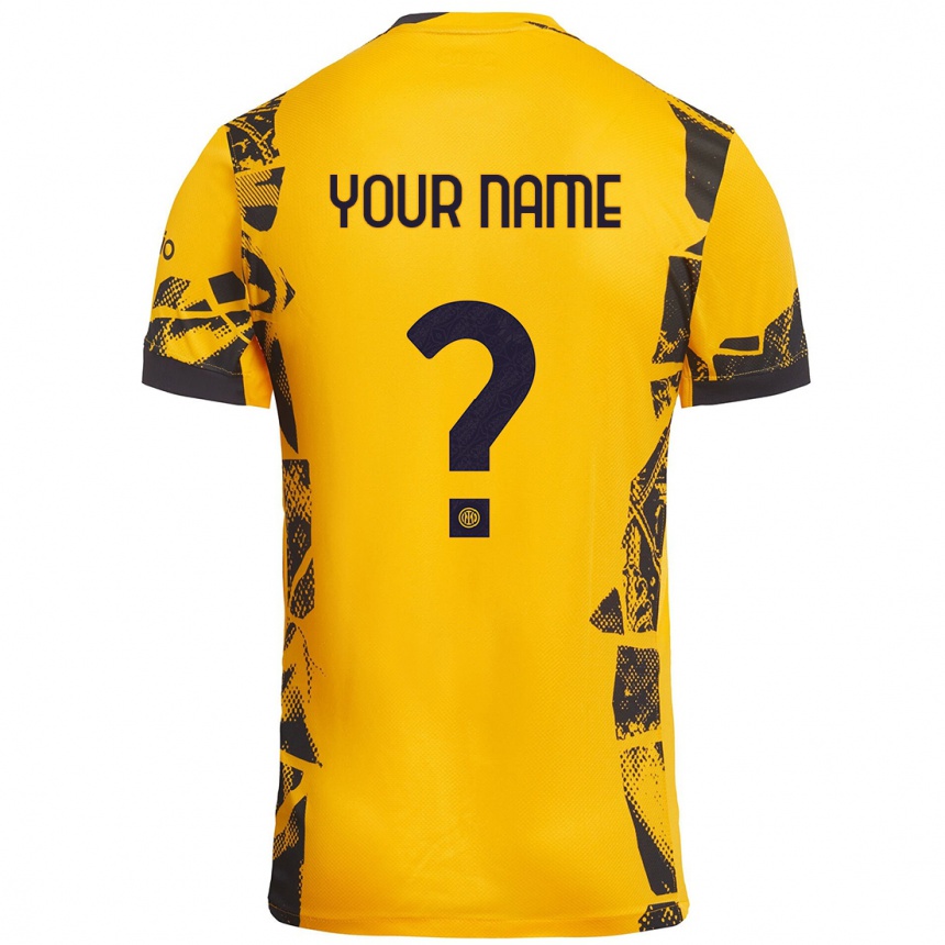 Kids Football Your Name #0 Gold Black Third Jersey 2024/25 T-Shirt Uk