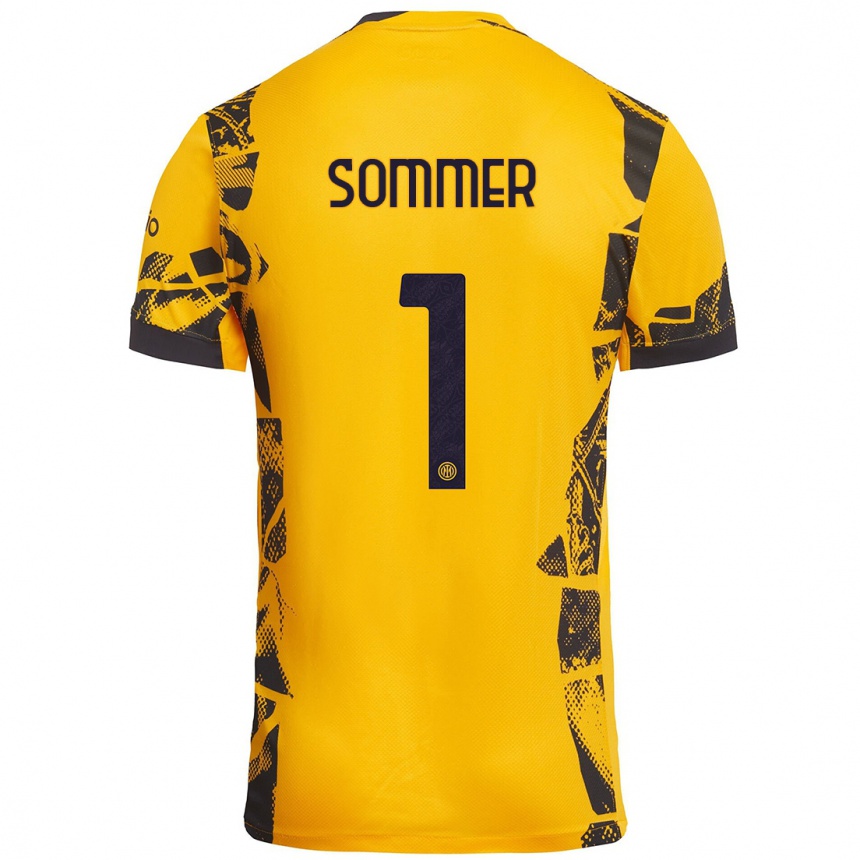 Kids Football Yann Sommer #1 Gold Black Third Jersey 2024/25 T-Shirt Uk