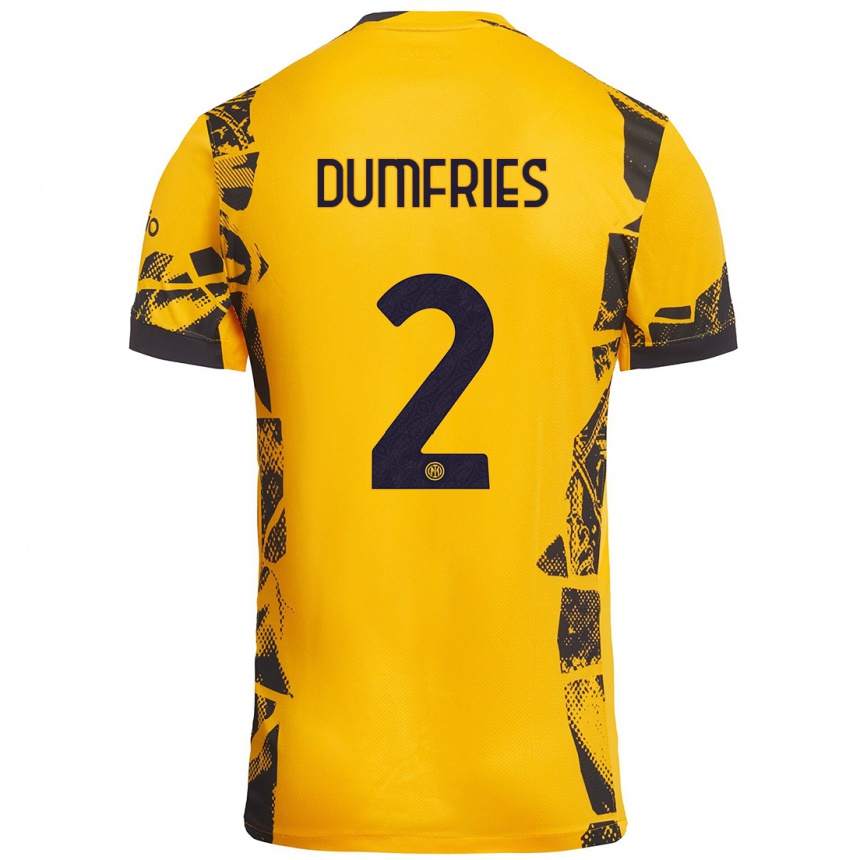 Kids Football Denzel Dumfries #2 Gold Black Third Jersey 2024/25 T-Shirt Uk