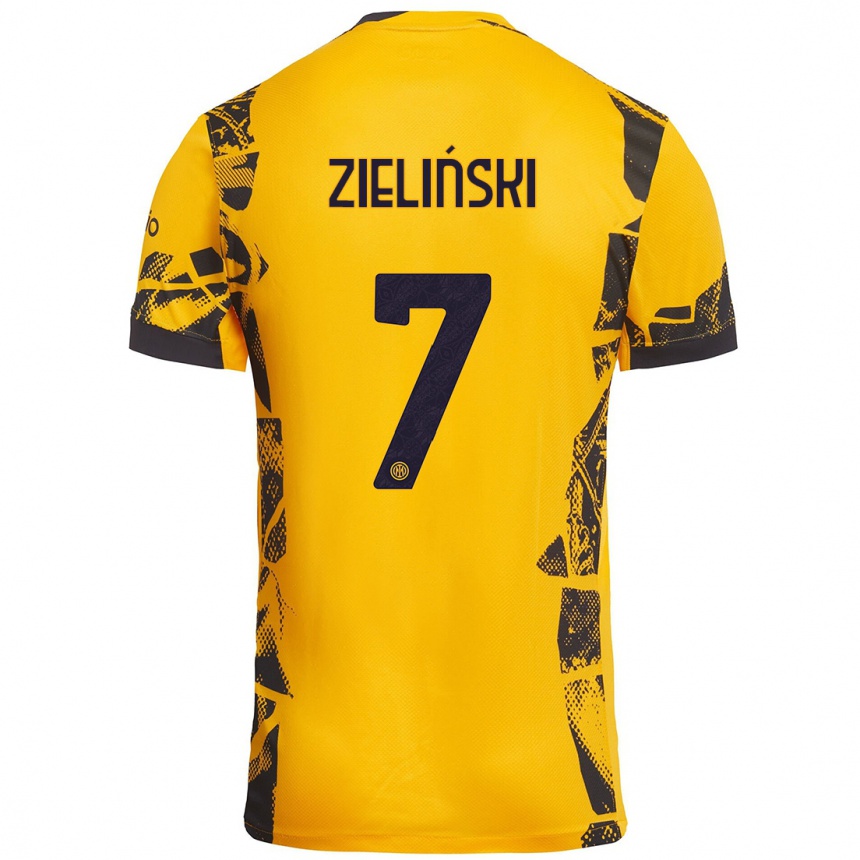 Kids Football Piotr Zieliński #7 Gold Black Third Jersey 2024/25 T-Shirt Uk