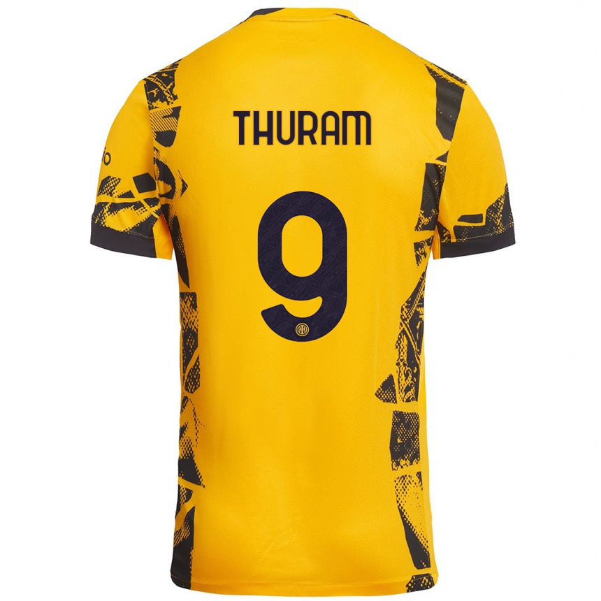 Kids Football Marcus Thuram #9 Gold Black Third Jersey 2024/25 T-Shirt Uk