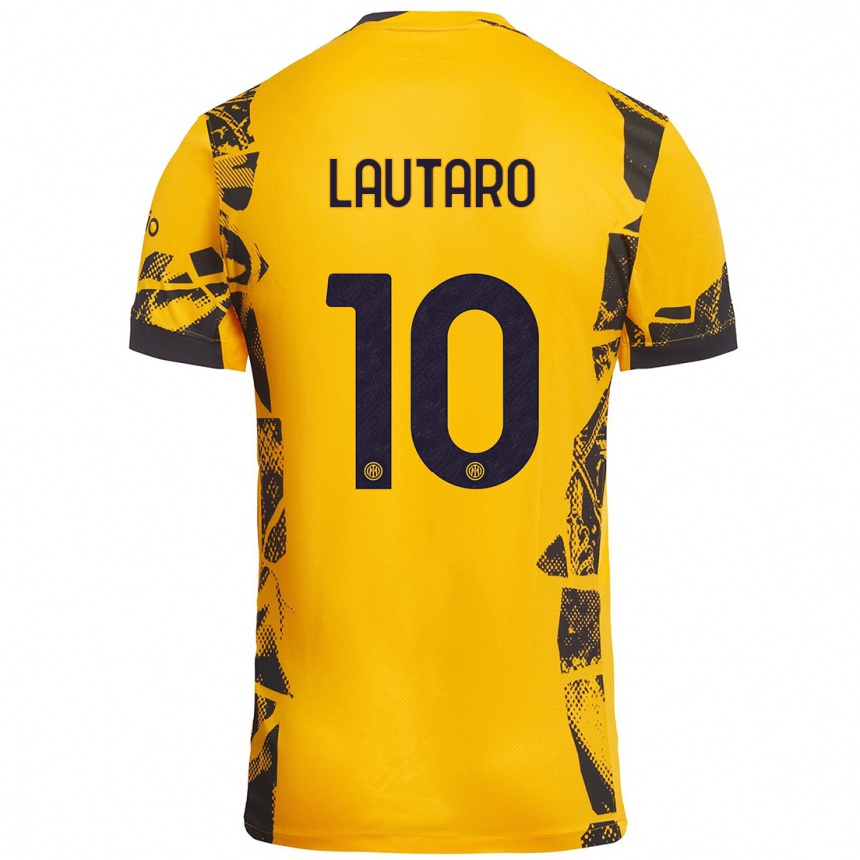 Kids Football Lautaro Martínez #10 Gold Black Third Jersey 2024/25 T-Shirt Uk