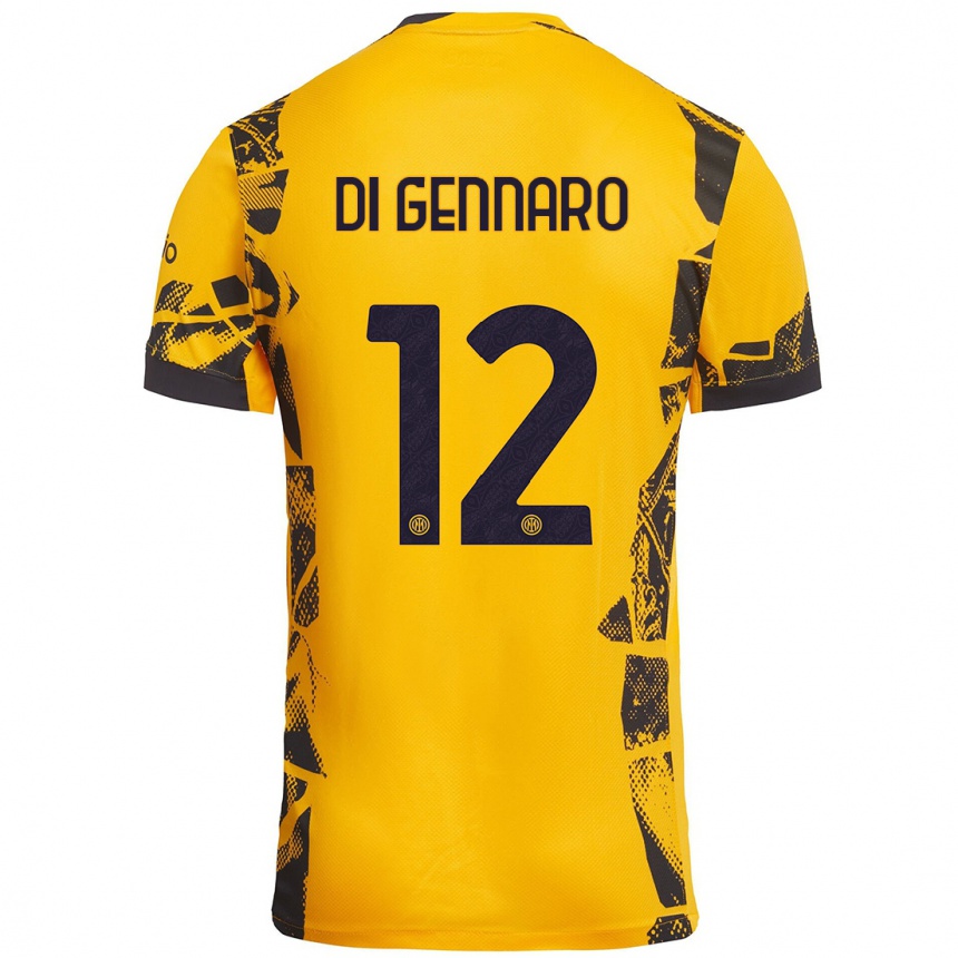 Kids Football Raffaele Di Gennaro #12 Gold Black Third Jersey 2024/25 T-Shirt Uk