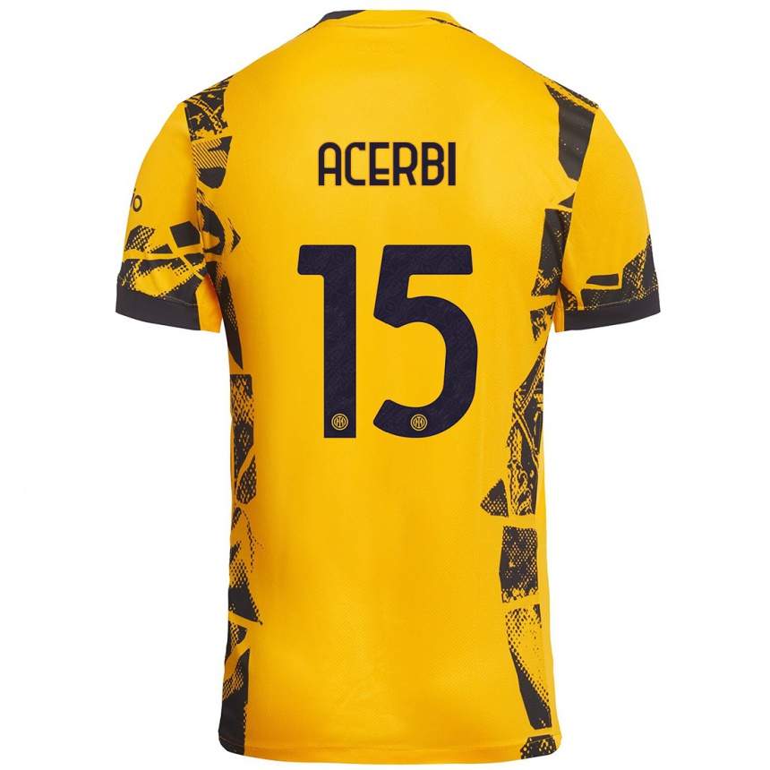 Kids Football Francesco Acerbi #15 Gold Black Third Jersey 2024/25 T-Shirt Uk