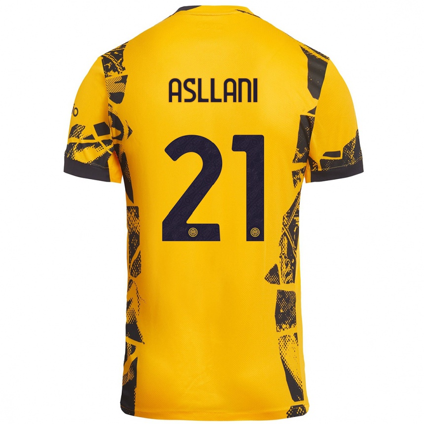 Kids Football Kristjan Asllani #21 Gold Black Third Jersey 2024/25 T-Shirt Uk