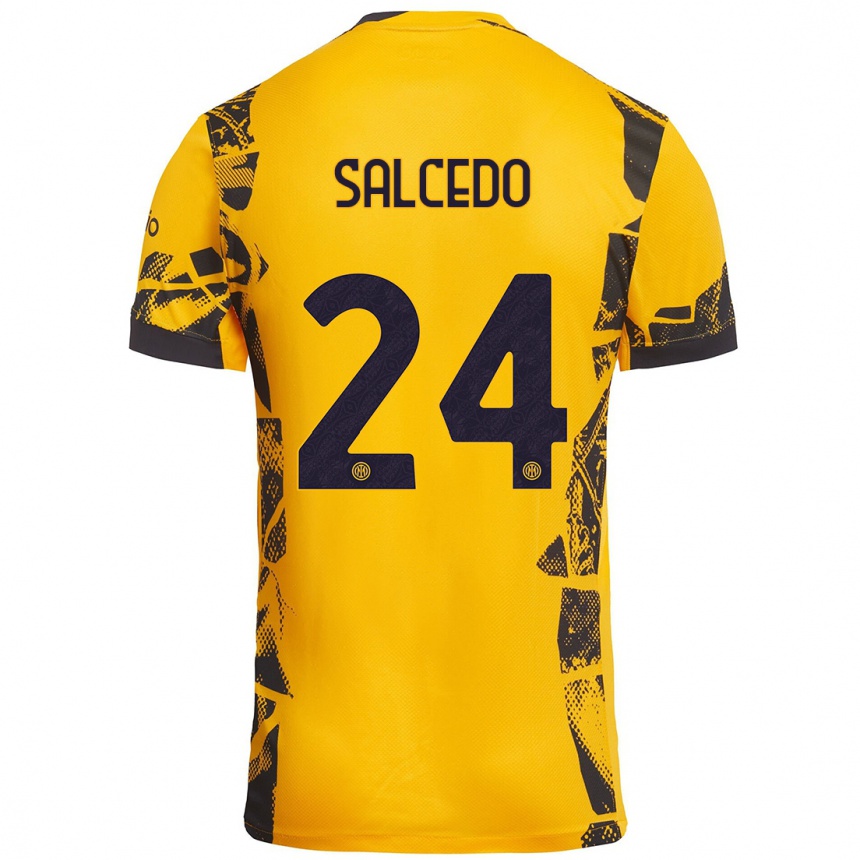 Kids Football Eddie Salcedo #24 Gold Black Third Jersey 2024/25 T-Shirt Uk