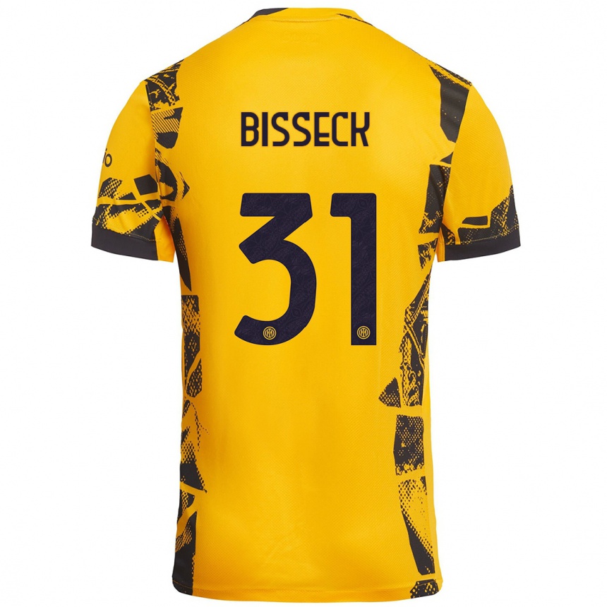 Kids Football Yann Bisseck #31 Gold Black Third Jersey 2024/25 T-Shirt Uk