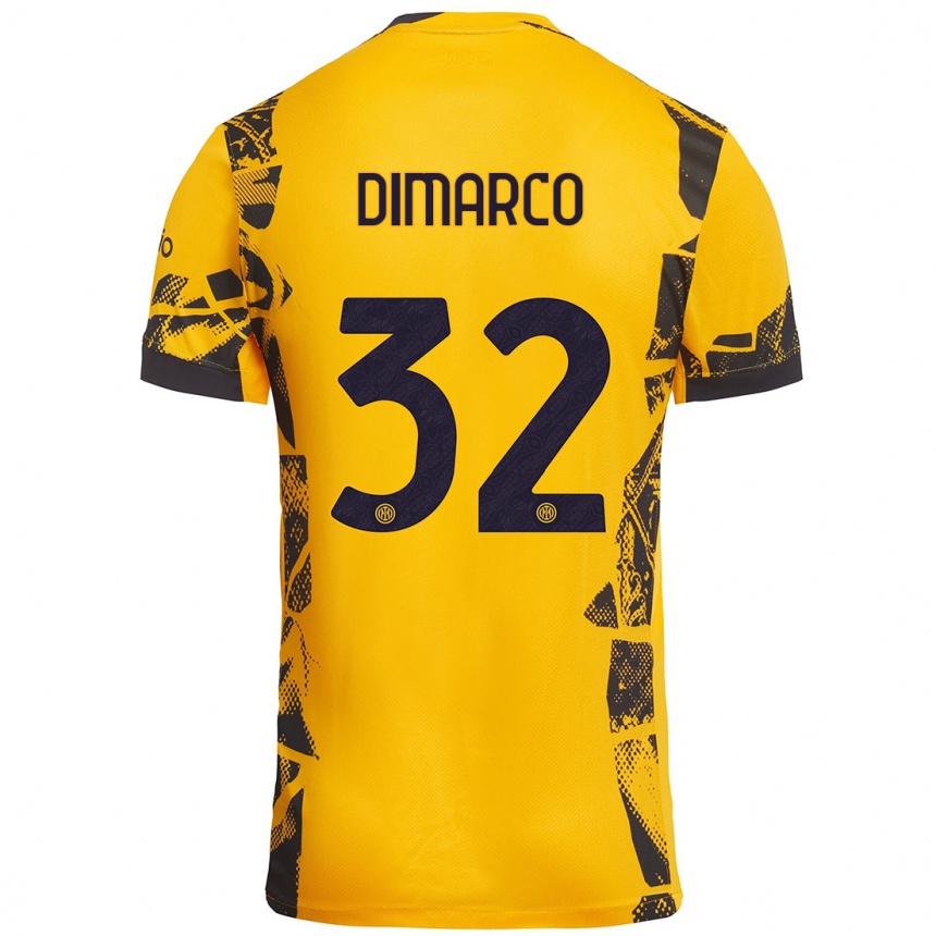 Kids Football Federico Dimarco #32 Gold Black Third Jersey 2024/25 T-Shirt Uk