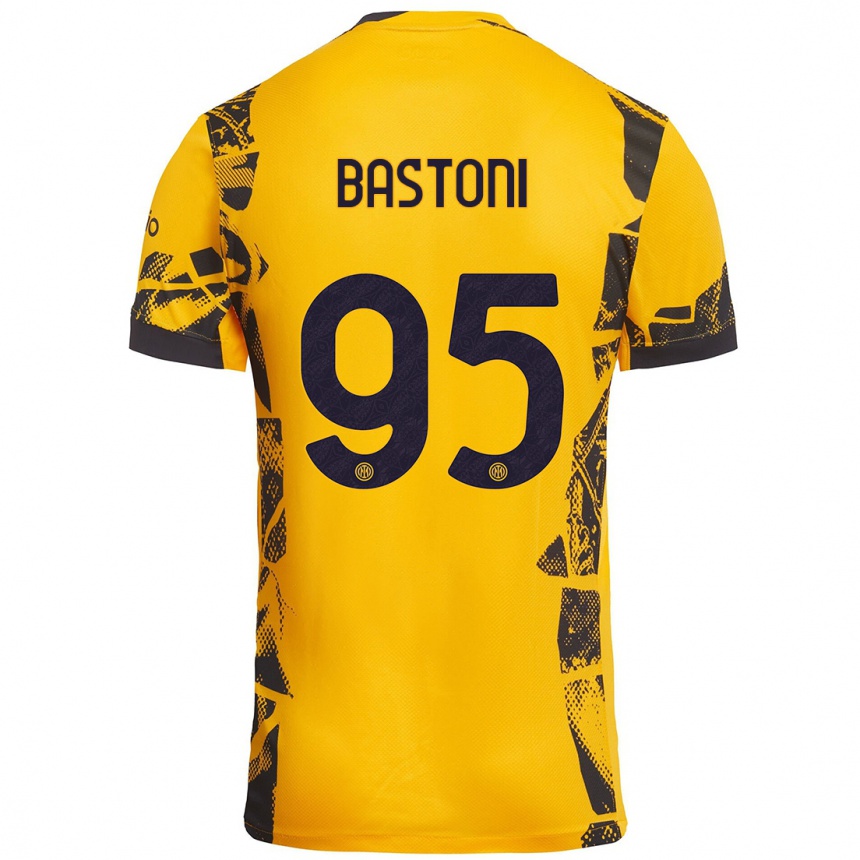 Kids Football Alessandro Bastoni #95 Gold Black Third Jersey 2024/25 T-Shirt Uk