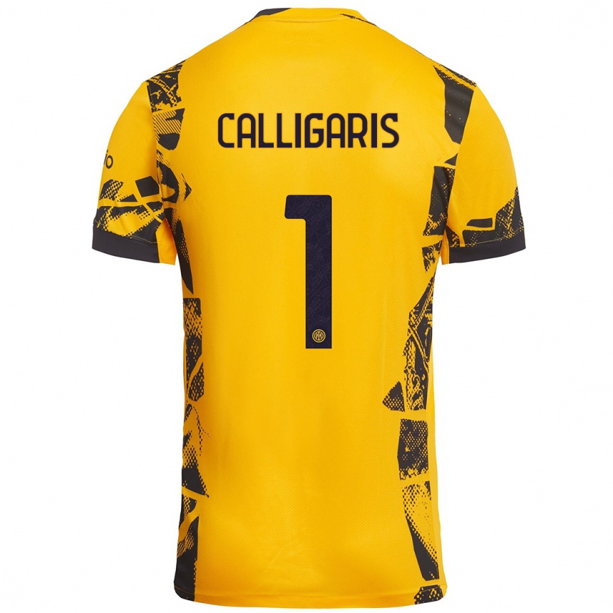 Kids Football Alessandro Calligaris #1 Gold Black Third Jersey 2024/25 T-Shirt Uk