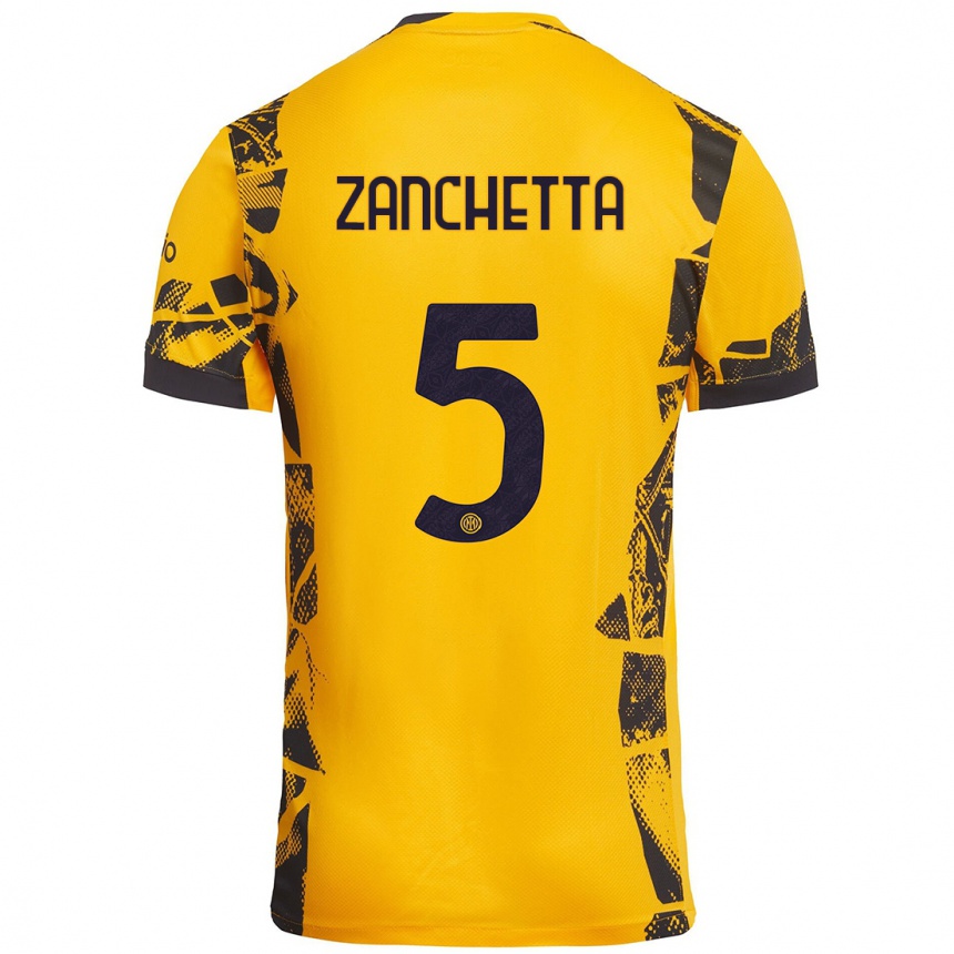 Kids Football Mattia Zanchetta #5 Gold Black Third Jersey 2024/25 T-Shirt Uk