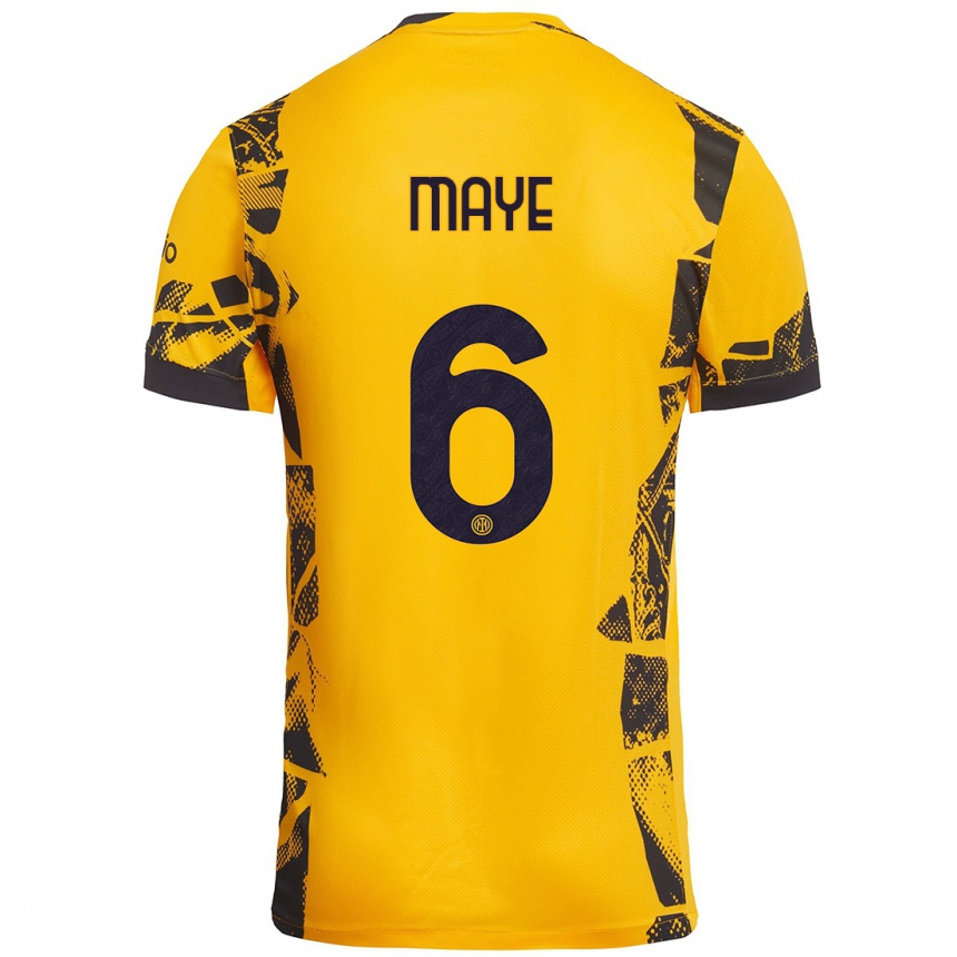 Kids Football Yvan Maye #6 Gold Black Third Jersey 2024/25 T-Shirt Uk