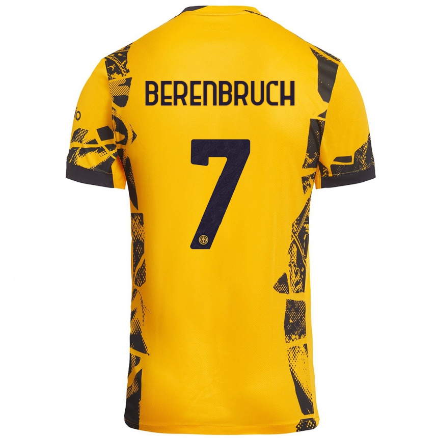 Kids Football Thomas Berenbruch #7 Gold Black Third Jersey 2024/25 T-Shirt Uk