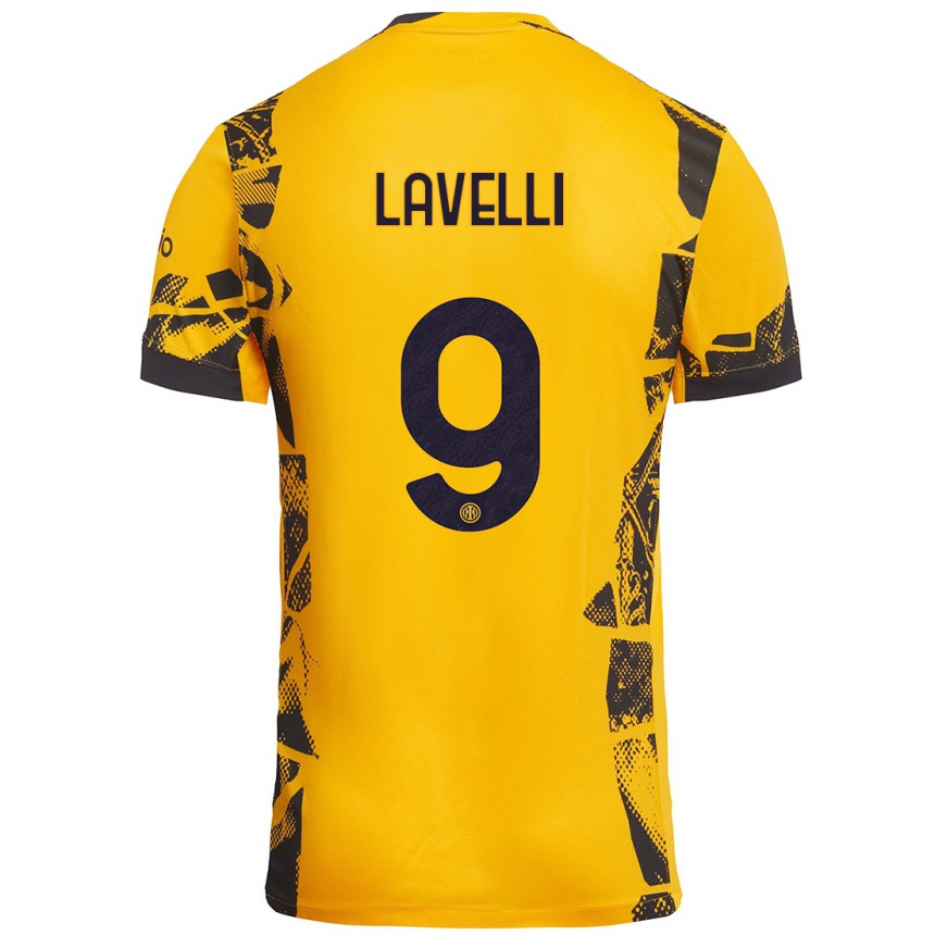 Kids Football Matteo Lavelli #9 Gold Black Third Jersey 2024/25 T-Shirt Uk