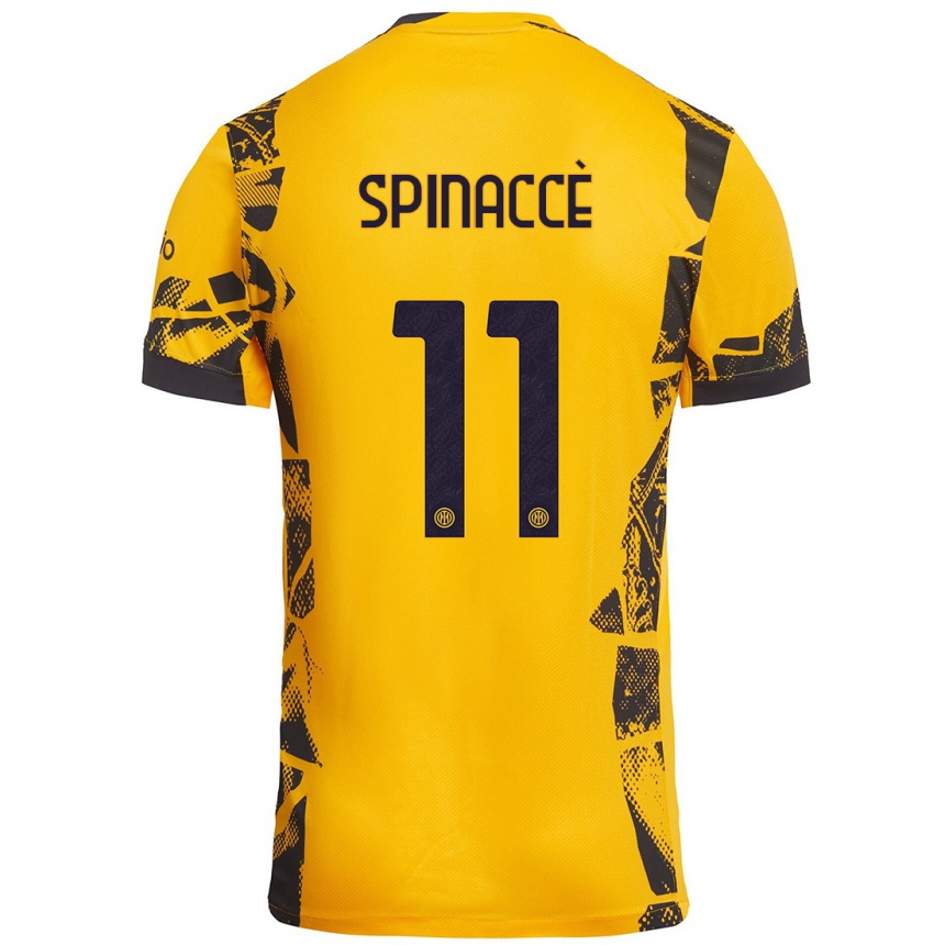 Kids Football Matteo Spinaccè #11 Gold Black Third Jersey 2024/25 T-Shirt Uk