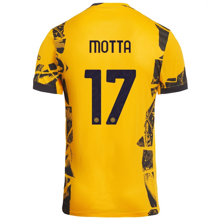 Kids Football Matteo Motta #17 Gold Black Third Jersey 2024/25 T-Shirt Uk