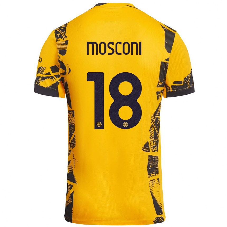 Kids Football Mattia Mosconi #18 Gold Black Third Jersey 2024/25 T-Shirt Uk