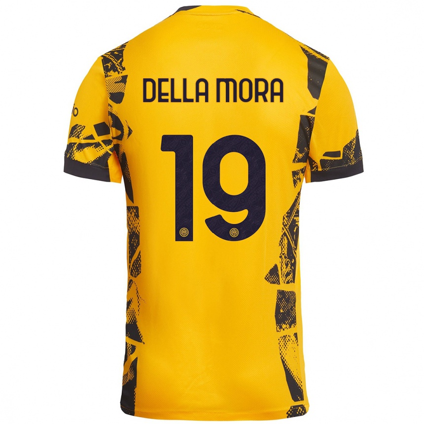 Kids Football Tommaso Della Mora #19 Gold Black Third Jersey 2024/25 T-Shirt Uk