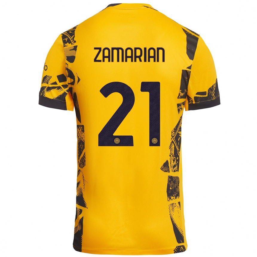 Kids Football Matteo Zamarian #21 Gold Black Third Jersey 2024/25 T-Shirt Uk