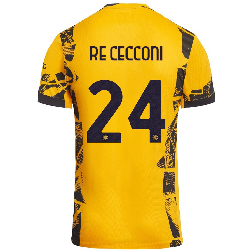 Kids Football Gabriele Re Cecconi #24 Gold Black Third Jersey 2024/25 T-Shirt Uk