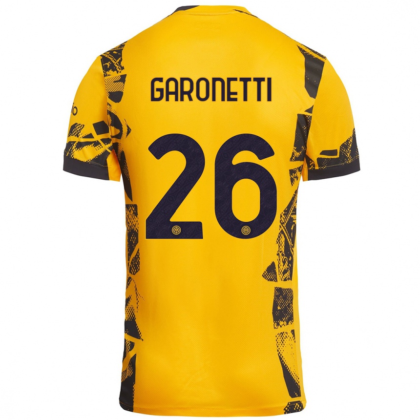 Kids Football Gabriele Garonetti #26 Gold Black Third Jersey 2024/25 T-Shirt Uk