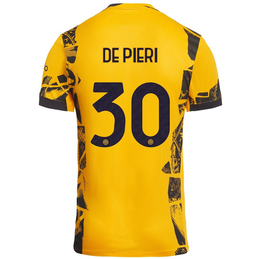 Kids Football Giacomo De Pieri #30 Gold Black Third Jersey 2024/25 T-Shirt Uk