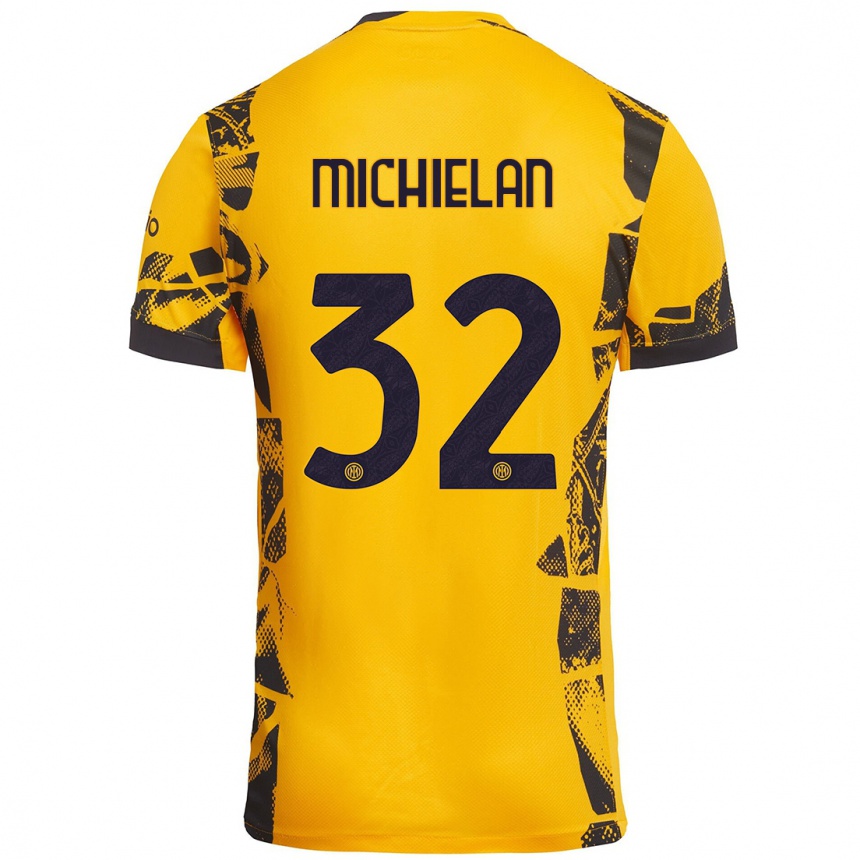 Kids Football Mattia Michielan #32 Gold Black Third Jersey 2024/25 T-Shirt Uk