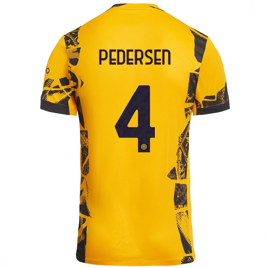 Kids Football Sofie Junge Pedersen #4 Gold Black Third Jersey 2024/25 T-Shirt Uk