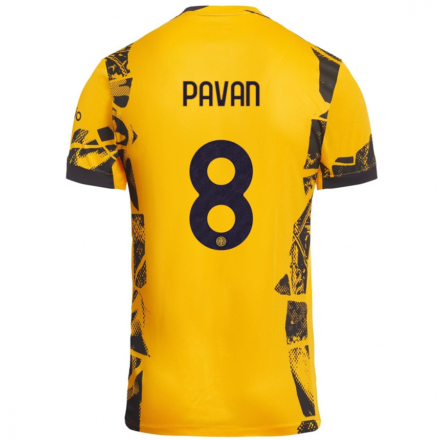 Kids Football Matilde Pavan #8 Gold Black Third Jersey 2024/25 T-Shirt Uk