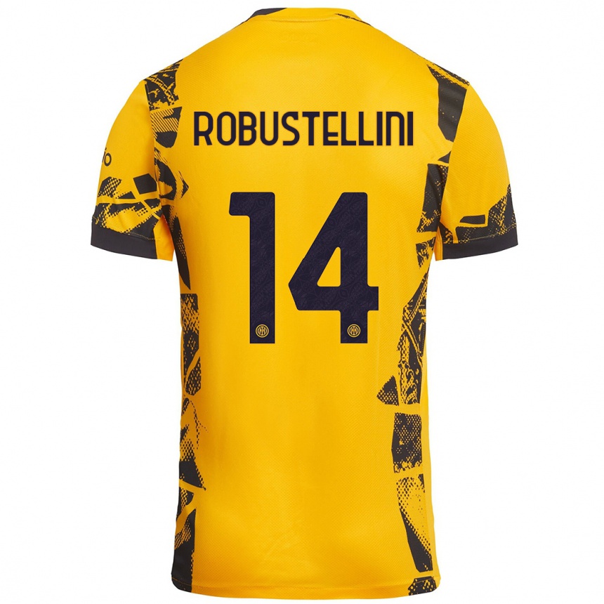 Kids Football Chiara Robustellini #14 Gold Black Third Jersey 2024/25 T-Shirt Uk