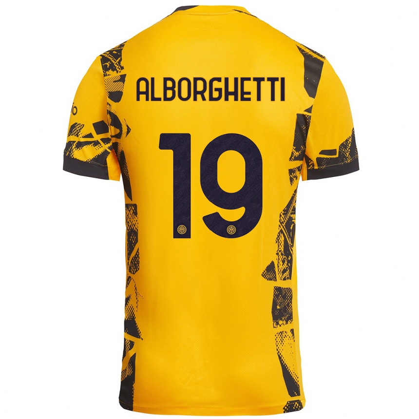 Kids Football Lisa Alborghetti #19 Gold Black Third Jersey 2024/25 T-Shirt Uk