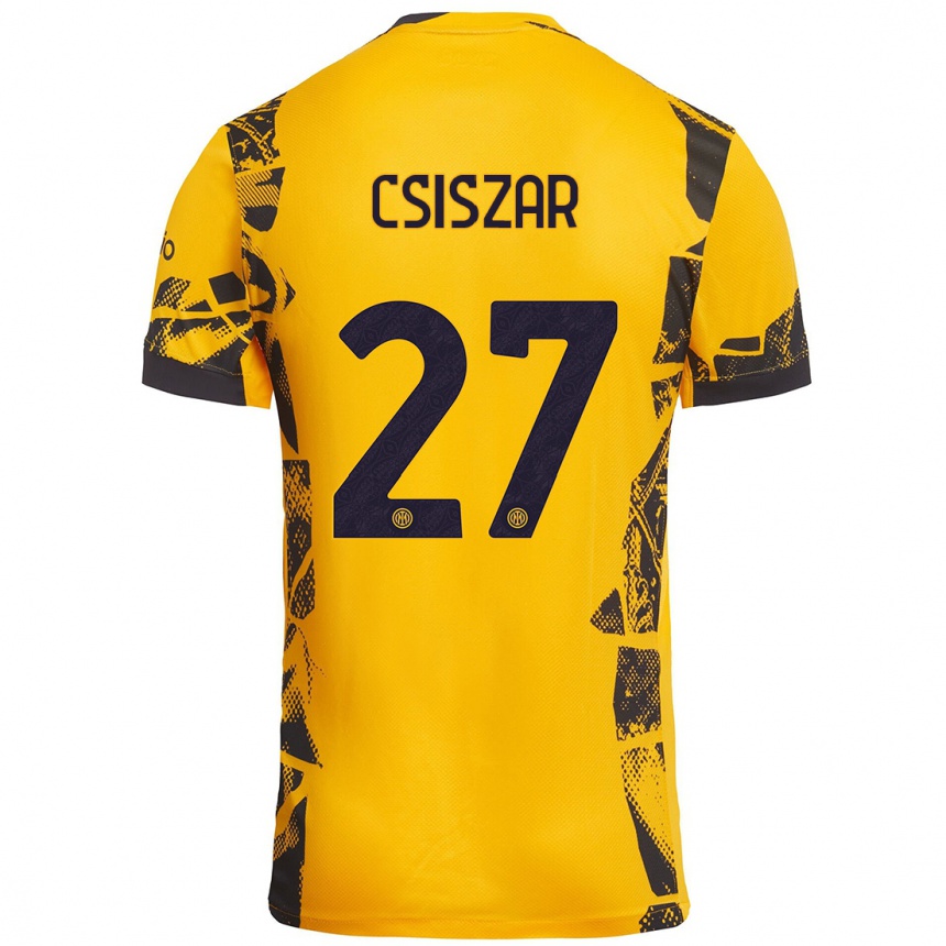 Kids Football Henrietta Csiszár #27 Gold Black Third Jersey 2024/25 T-Shirt Uk