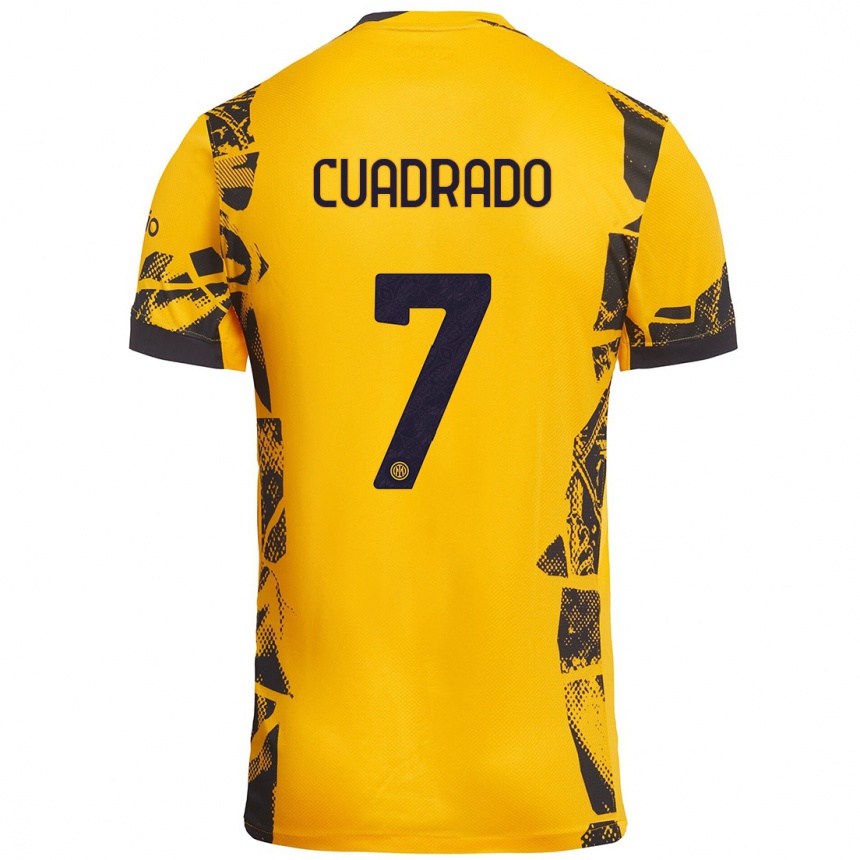 Kids Football Juan Cuadrado #7 Gold Black Third Jersey 2024/25 T-Shirt Uk