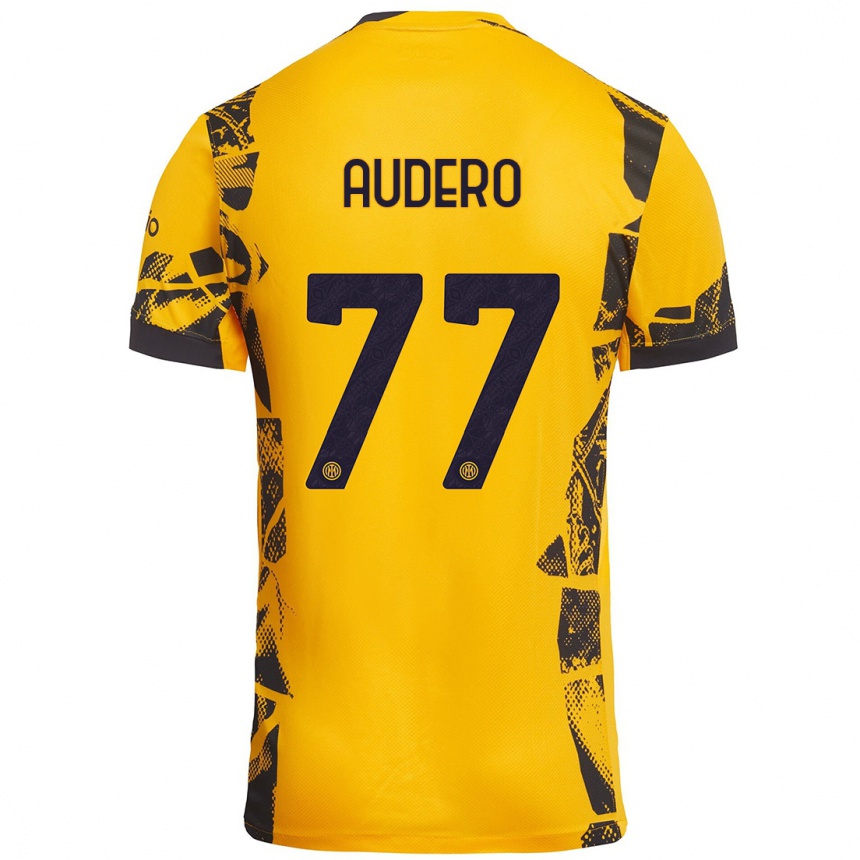 Kids Football Emil Audero #77 Gold Black Third Jersey 2024/25 T-Shirt Uk