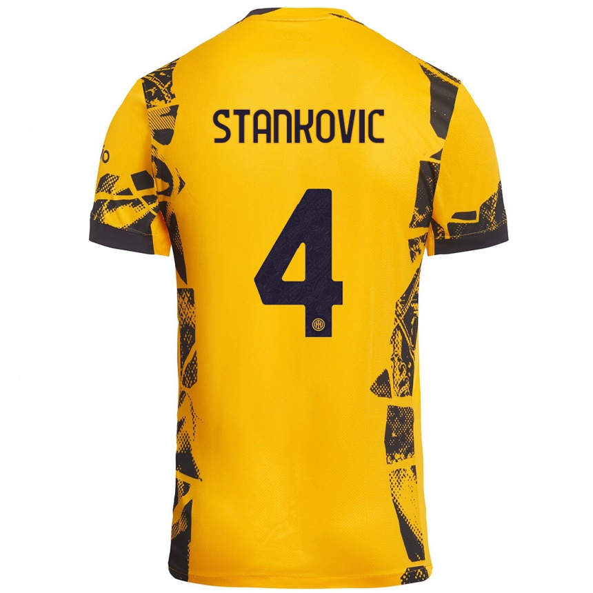 Kids Football Aleksandar Stankovic #4 Gold Black Third Jersey 2024/25 T-Shirt Uk