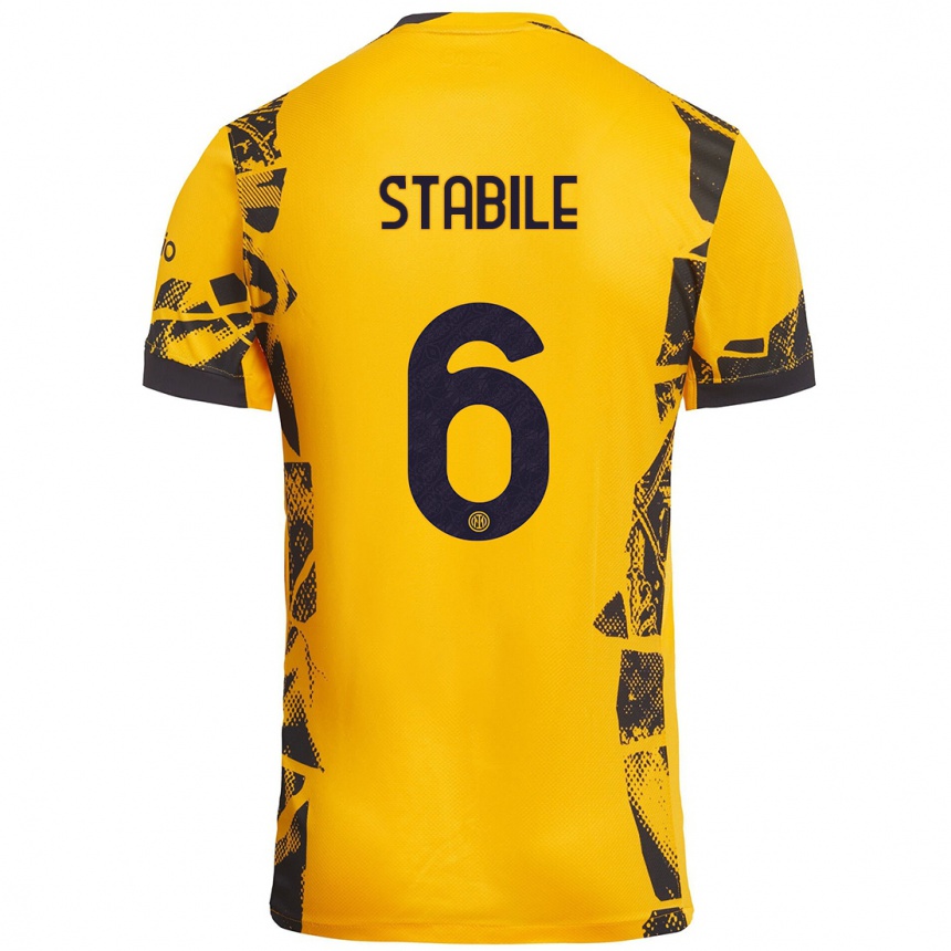 Kids Football Giacomo Stabile #6 Gold Black Third Jersey 2024/25 T-Shirt Uk