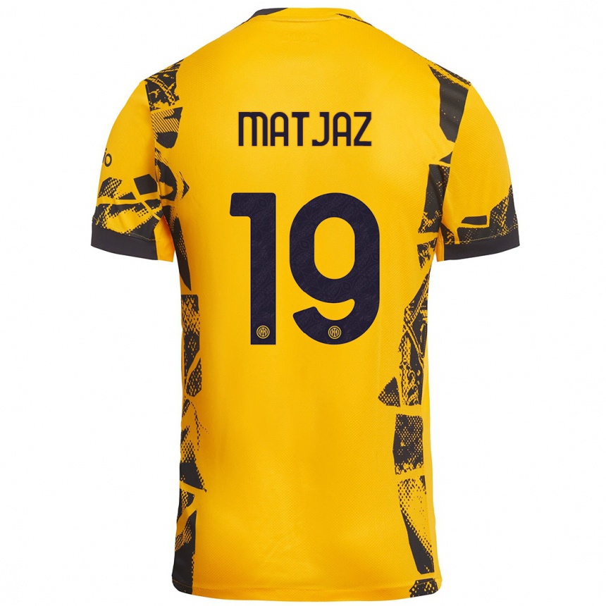 Kids Football Samo Matjaz #19 Gold Black Third Jersey 2024/25 T-Shirt Uk