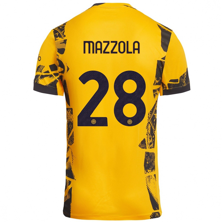 Kids Football Giuseppe Mazzola #28 Gold Black Third Jersey 2024/25 T-Shirt Uk