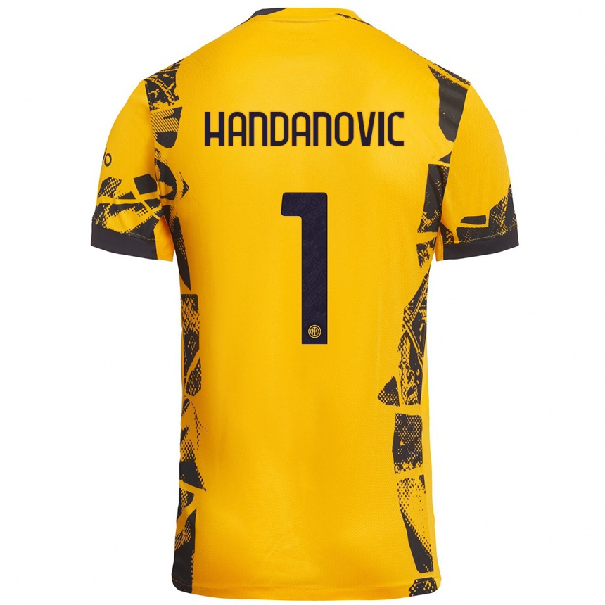 Kids Football Samir Handanovic #1 Gold Black Third Jersey 2024/25 T-Shirt Uk