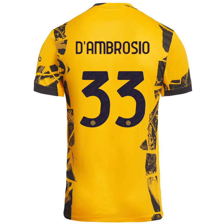 Kids Football Danilo D'ambrosio #33 Gold Black Third Jersey 2024/25 T-Shirt Uk