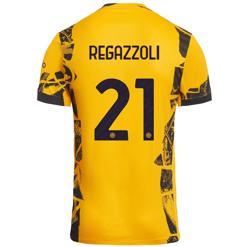 Kids Football Alice Regazzoli #21 Gold Black Third Jersey 2024/25 T-Shirt Uk