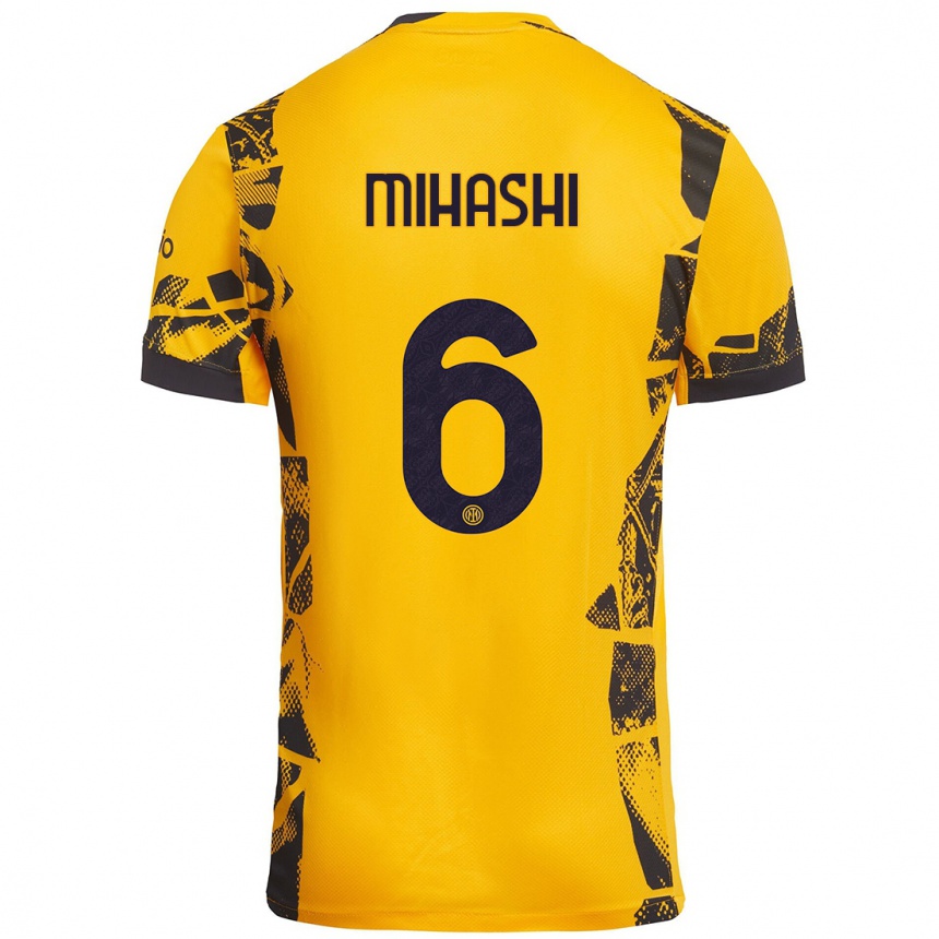 Kids Football Mana Mihashi #6 Gold Black Third Jersey 2024/25 T-Shirt Uk