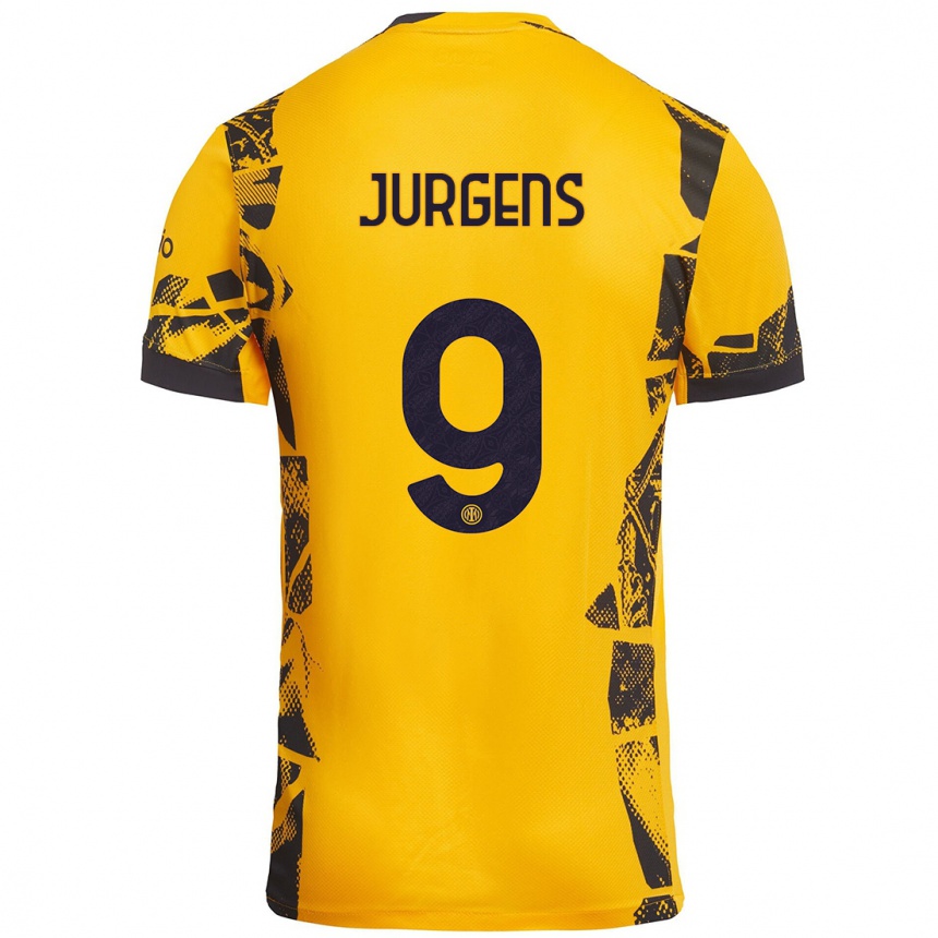 Kids Football Oliver Jurgens #9 Gold Black Third Jersey 2024/25 T-Shirt Uk