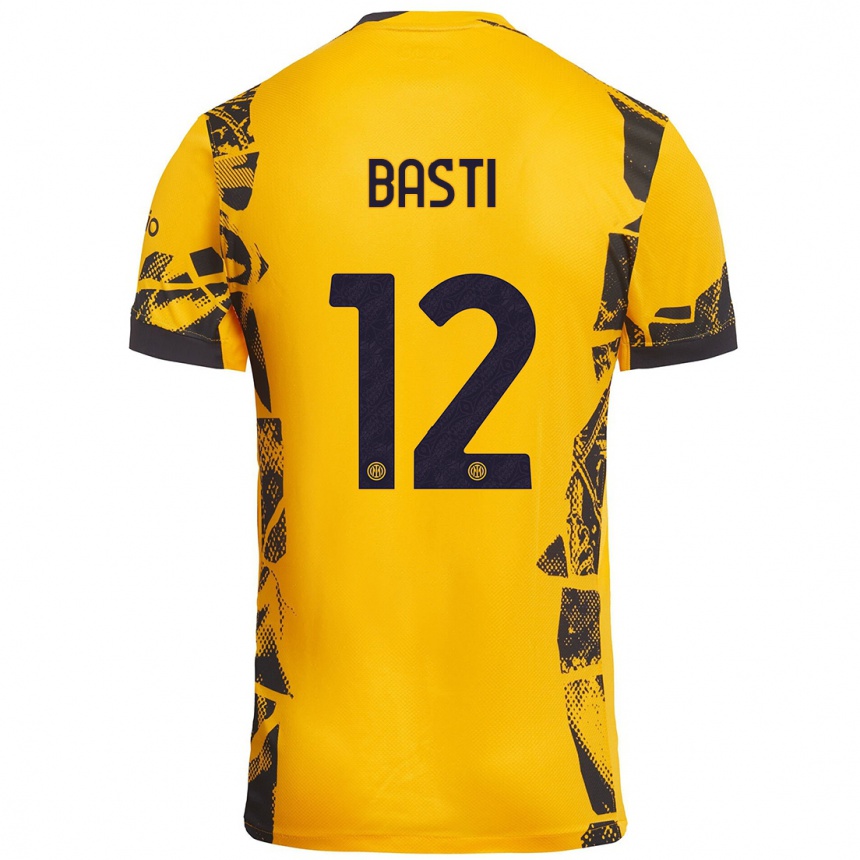 Kids Football Matteo Basti #12 Gold Black Third Jersey 2024/25 T-Shirt Uk