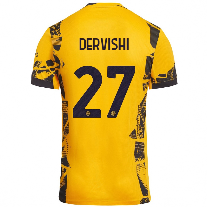 Kids Football Kristian Dervishi #27 Gold Black Third Jersey 2024/25 T-Shirt Uk