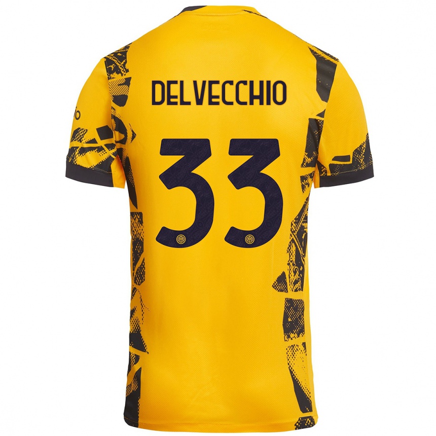 Kids Football Gabriele Delvecchio #33 Gold Black Third Jersey 2024/25 T-Shirt Uk